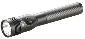 Streamlight Stinger HL 800-lumen flashlight front view highlighting rugged aluminum body for professional use.