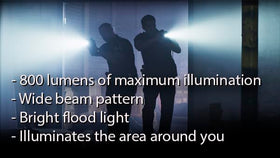 Streamlight Stinger HL 800-lumen flashlight lens closeup shows scratch-resistant polycarbonate lens.