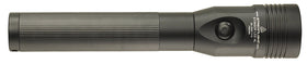 Streamlight Stinger HL 800-lumen flashlight side view emphasizing non-slip grip for secure handling.