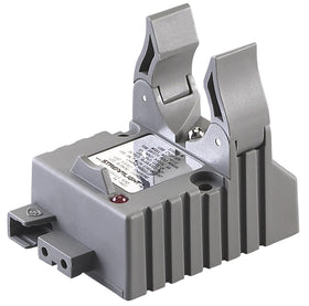 Streamlight Strion charger holder gray in use beside a Strion flashlight for rapid charging