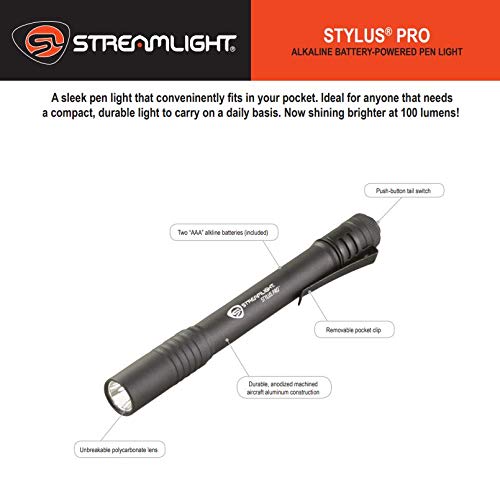 Streamlight Stylus Pro aluminum housing with Type II anodizing for durability