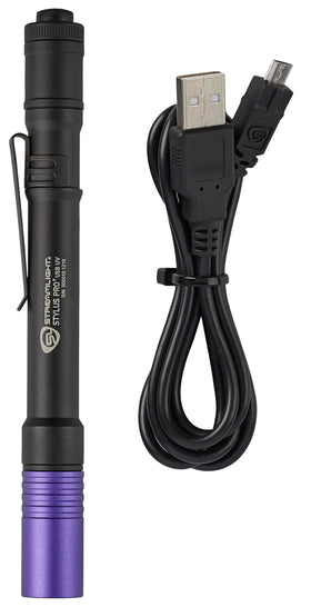 Streamlight Stylus Pro UV 400nm USB recharge enables portable charging on the go.