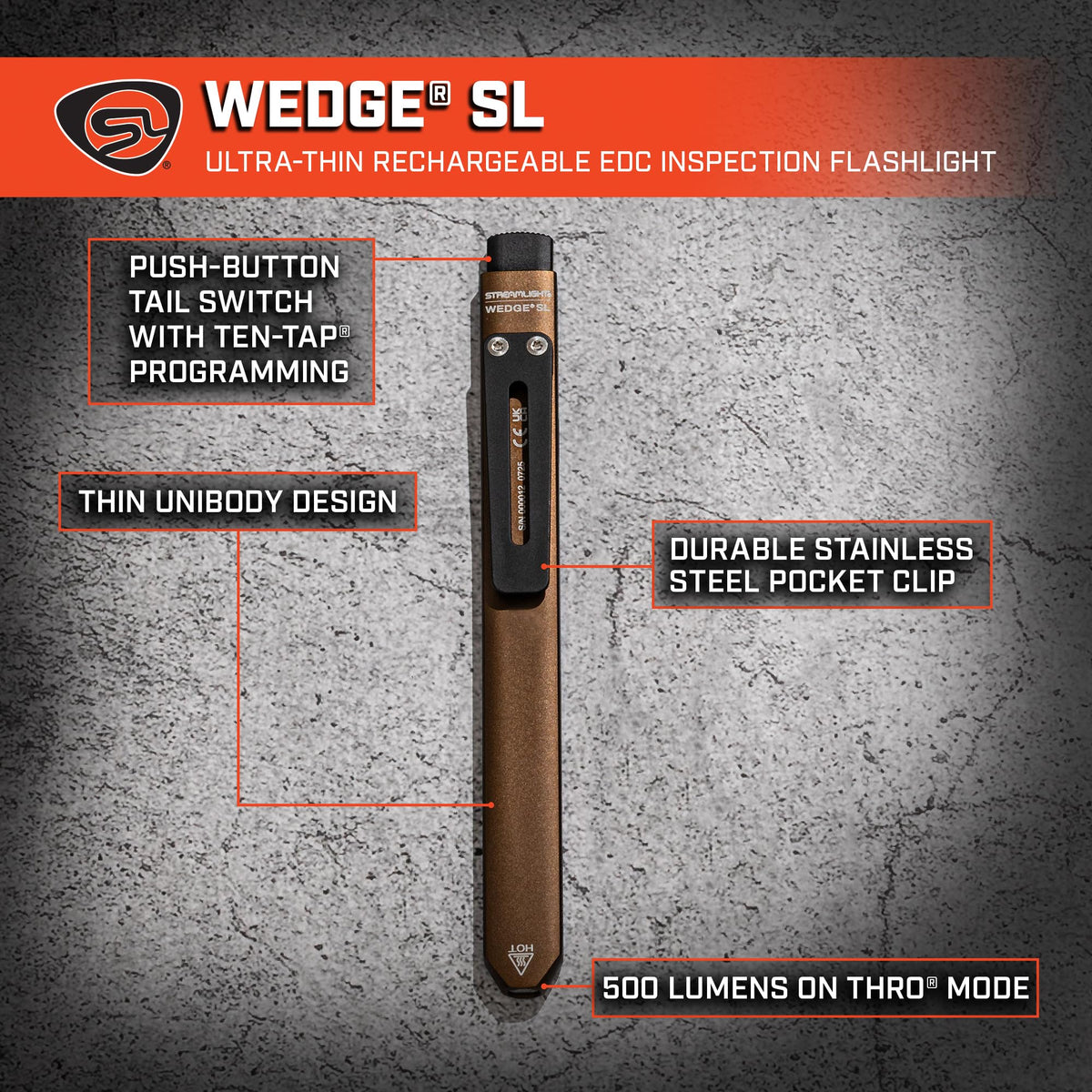 Streamlight Wedge SL aluminum MIL-Spec body with durable lens