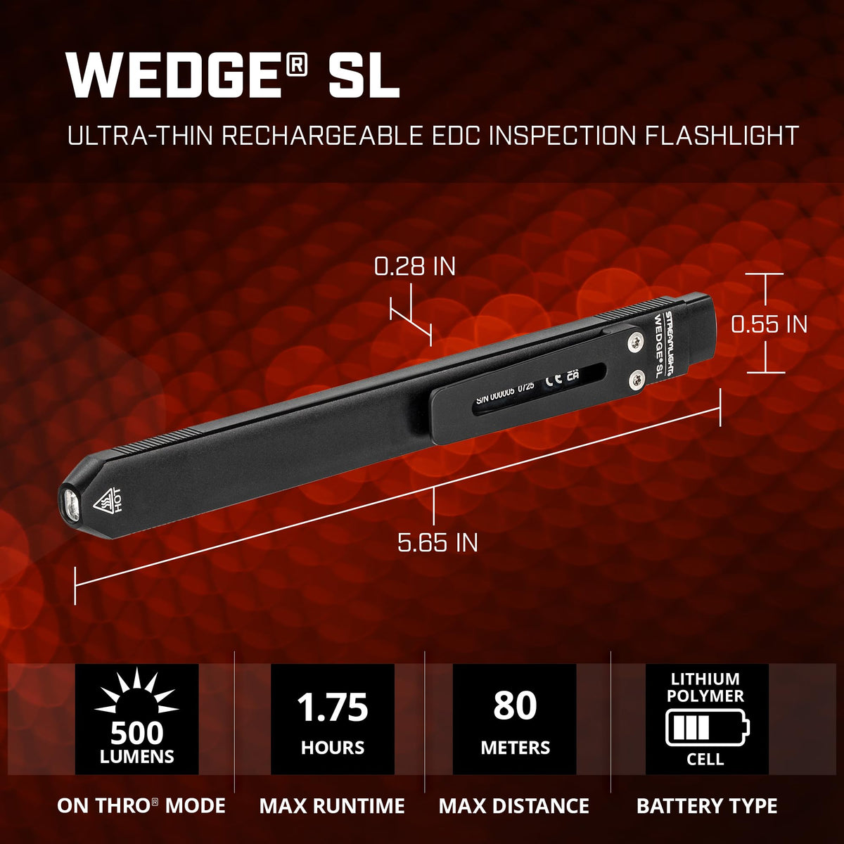 Streamlight Wedge SL IPX4 water resistance for rugged environments.