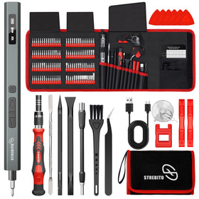 STREBITO 144-piece kit with digital torque display for electronics repair.