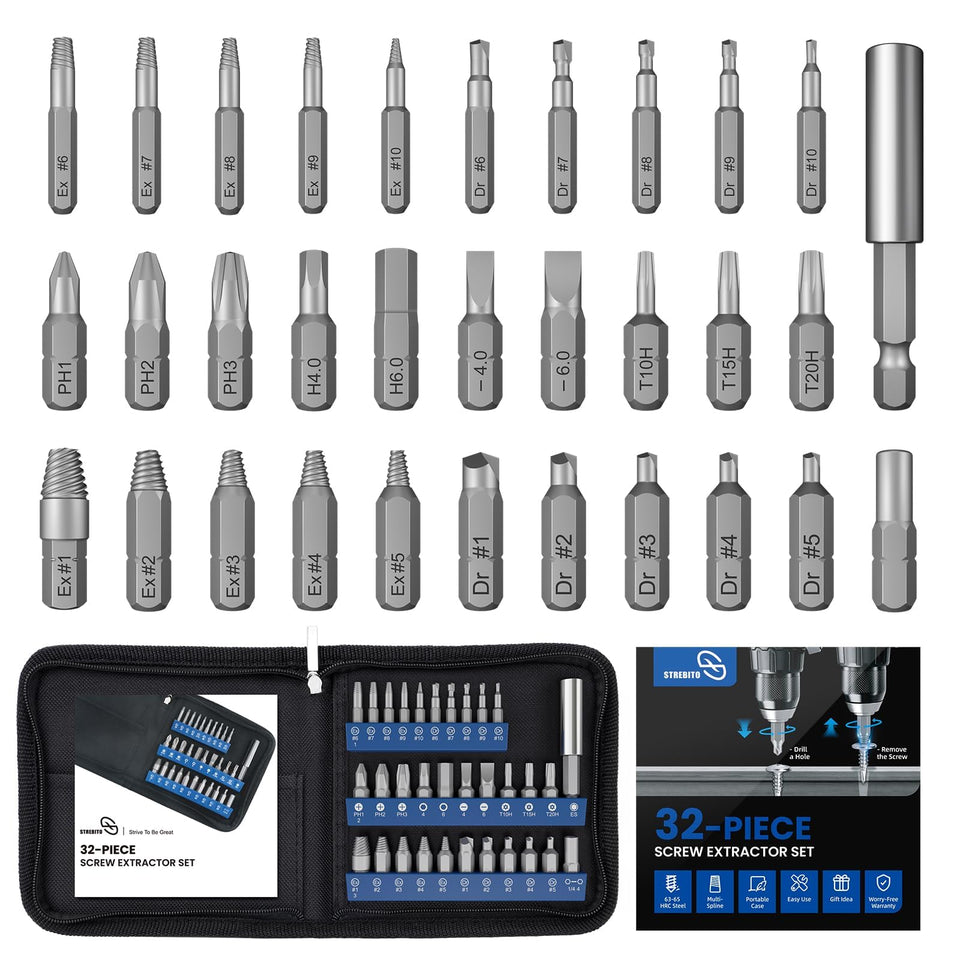 STREBITO damaged-screw extractor set in box for easy storage and quick access