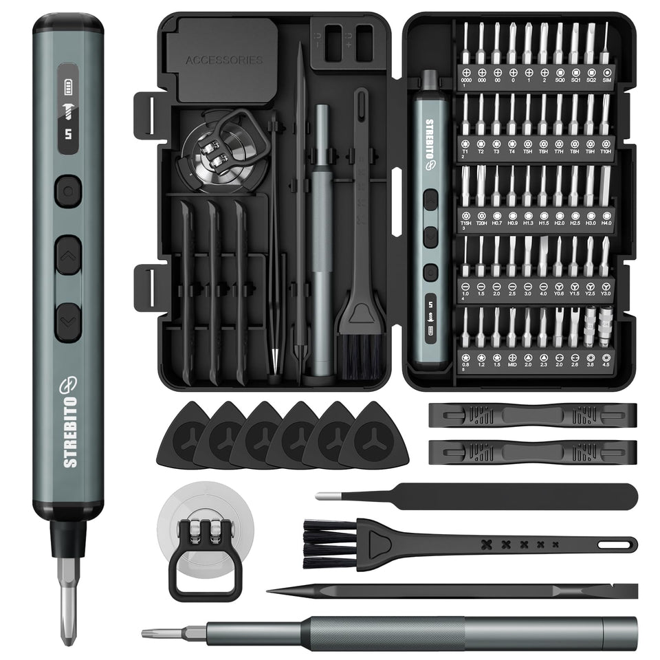 STREBITO mini electric screwdriver with ergonomic handle for comfortable, precise micro-work