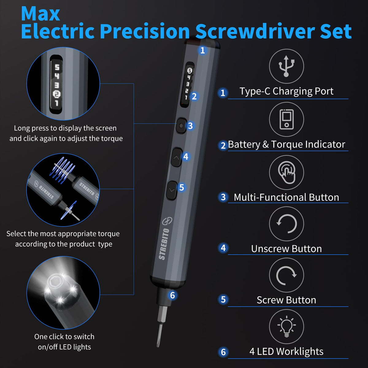 STREBITO pen-style ergonomic design for comfortable long use.