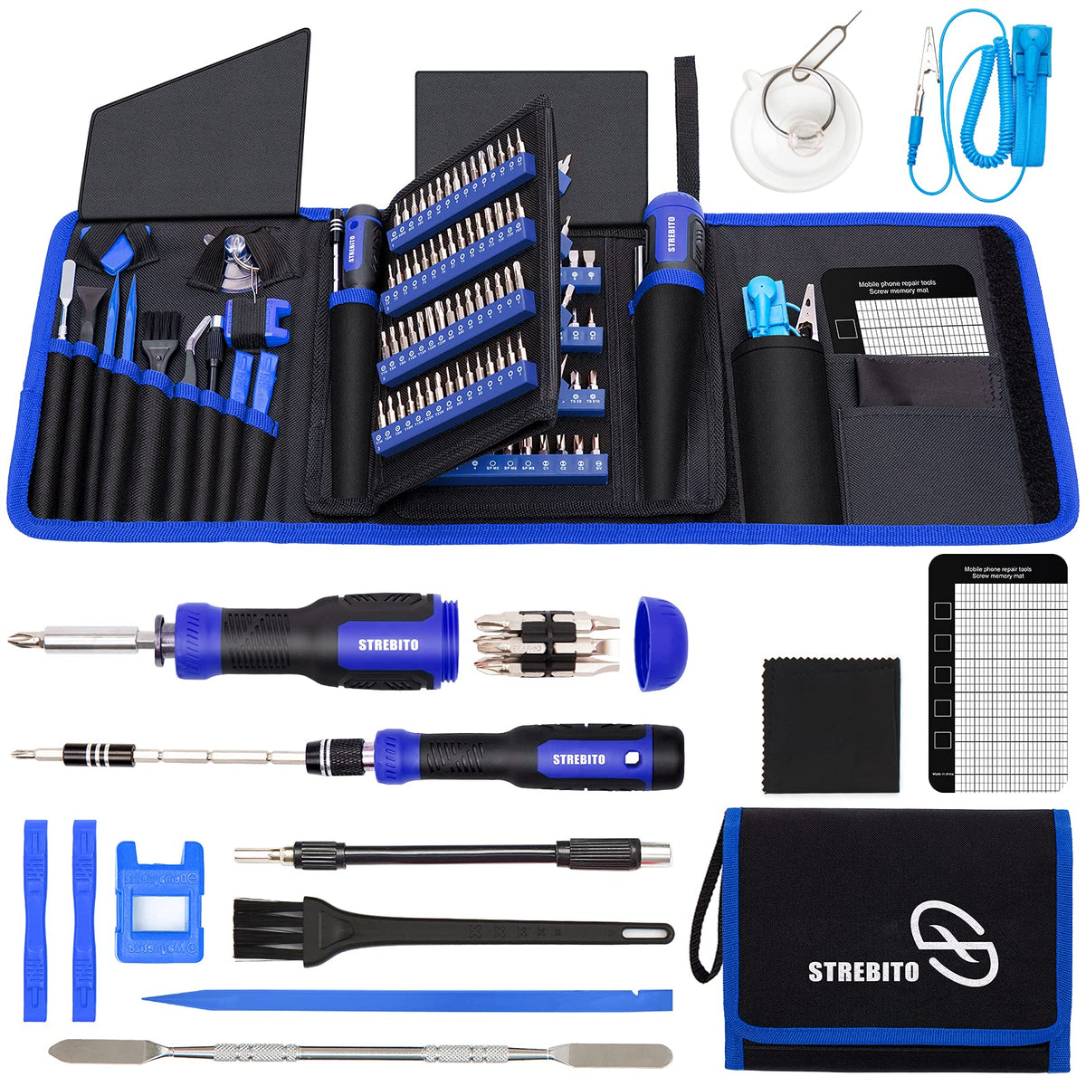 STREBITO precision screwdriver set in compact Oxford bag for easy transport and storage
