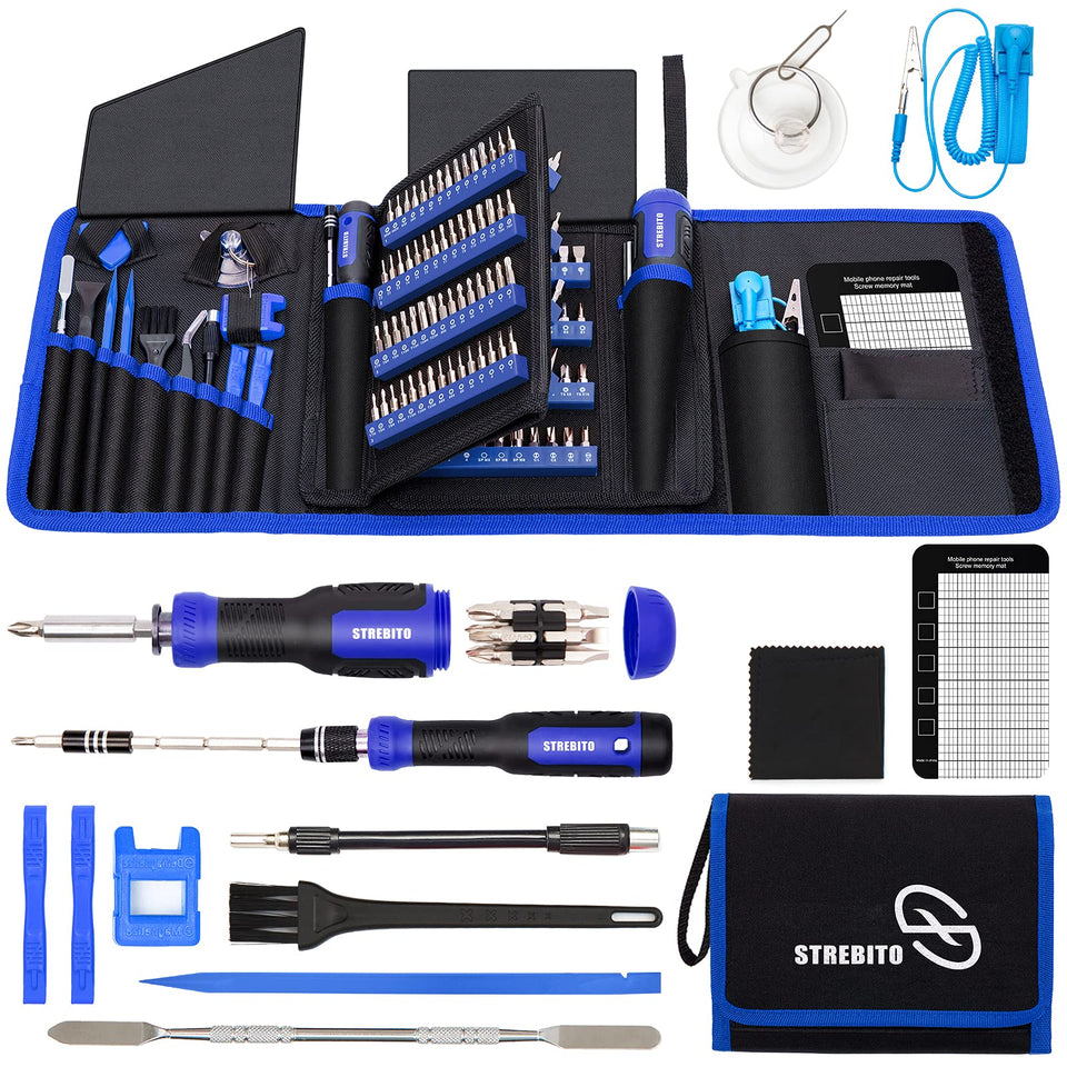 STREBITO precision screwdriver set in compact Oxford bag for easy transport and storage