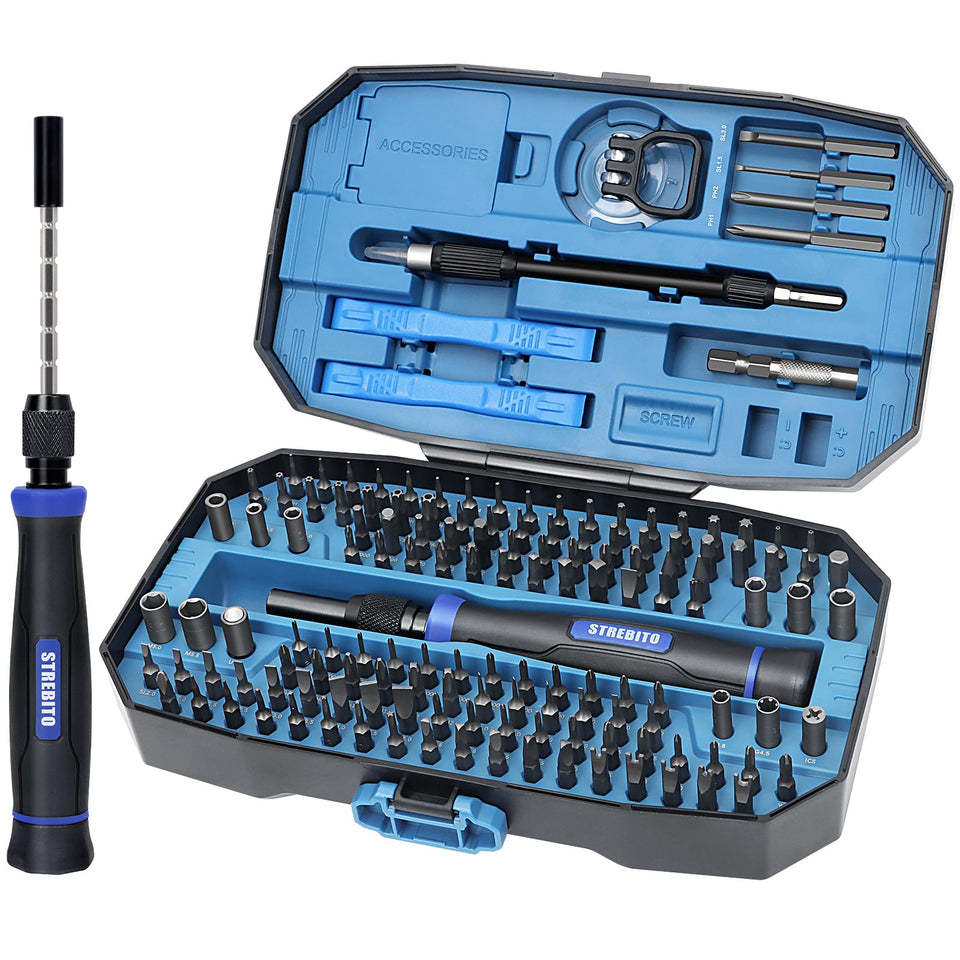 STREBITO precision screwdriver set in case for organized electronics repairs