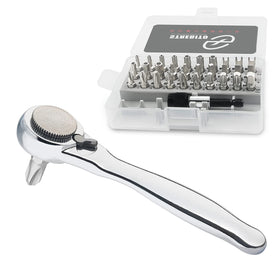 STREBITO right-angle screwdriver kit showcasing compact design for tight spaces and quick fixes.