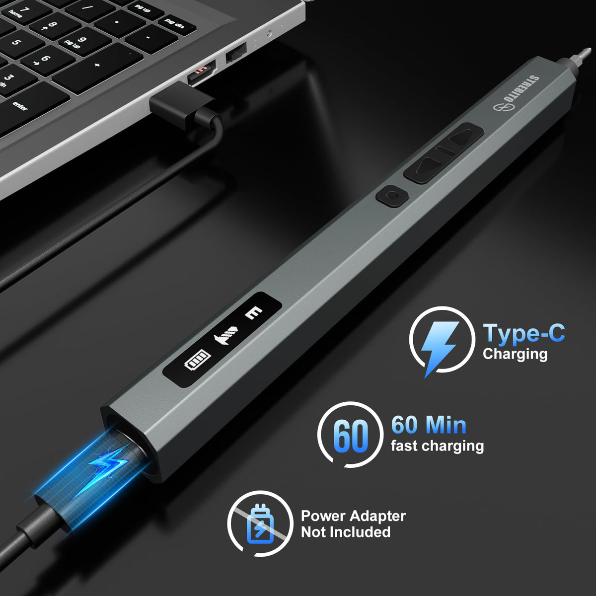 STREBITO electric screwdriver in use for electronics repairs.