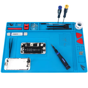 STREBITO silicone soldering mat showing organization zones for tidy repairs