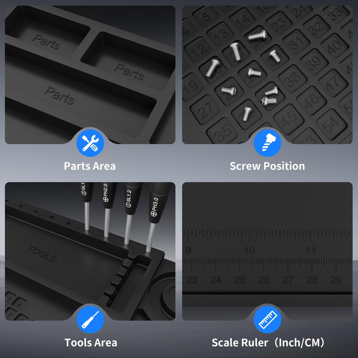 Easy to clean silicone surface on the STREBITO solder mat.