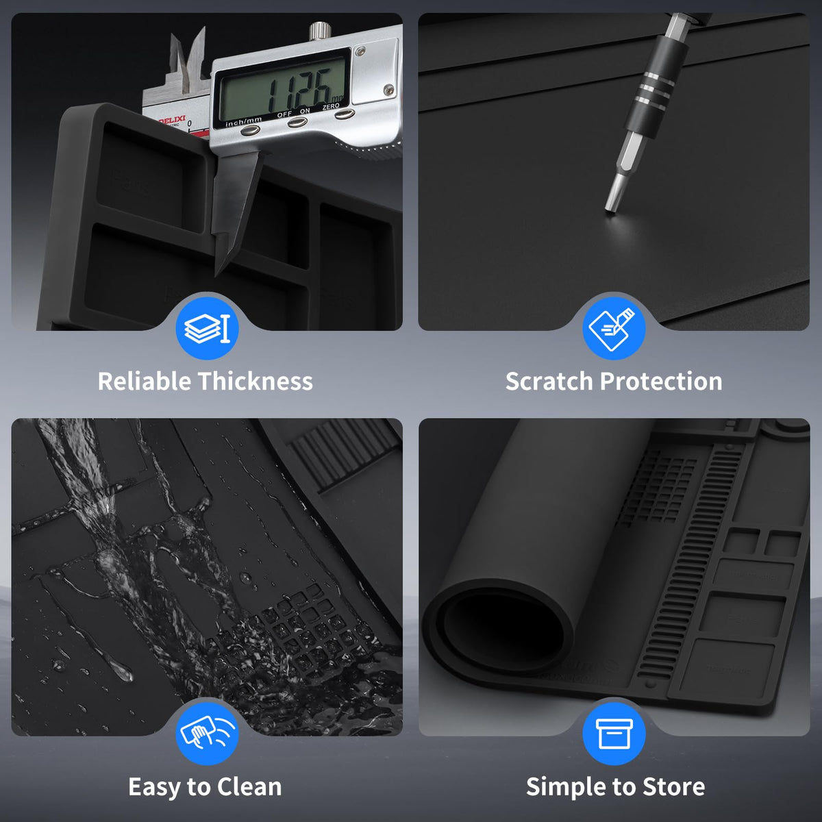Tool zones and screw slots support quick reassembly and organization.