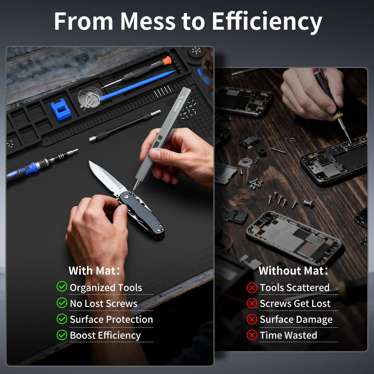 STREBITO mat close-up of 17 accessory zones and tool compartments