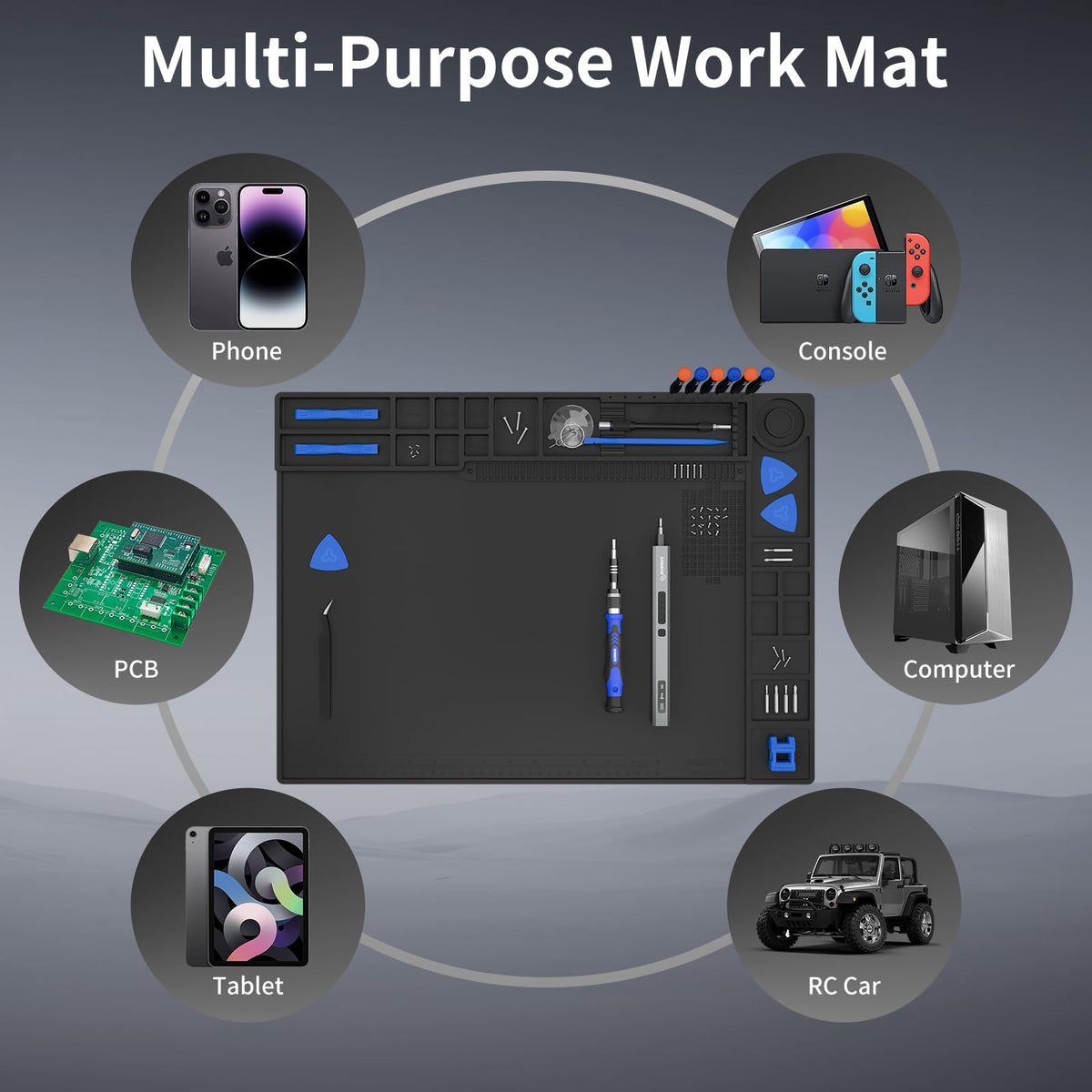 STREBITO mat used in PC build with components laid out in zones
