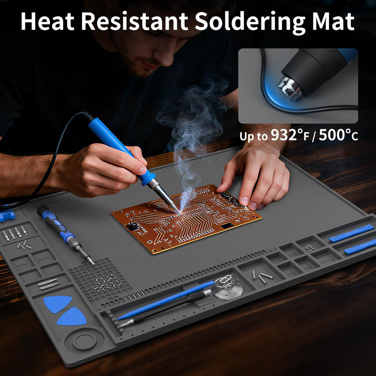 STREBITO soldering mat large screw compartments organize tiny parts for quick access