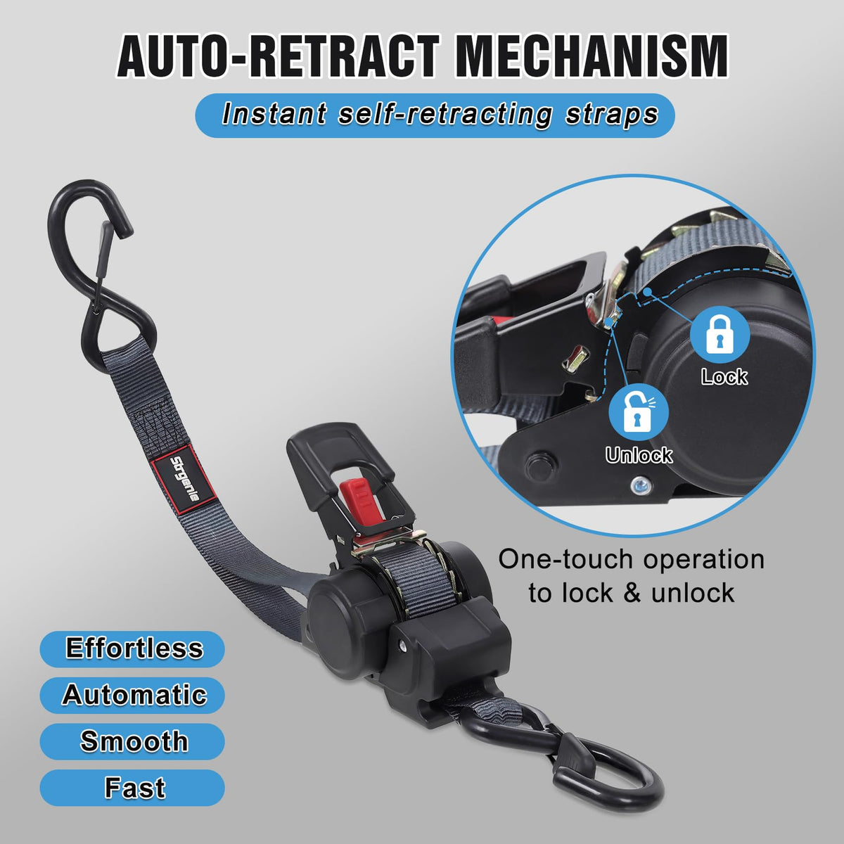 Strgenie auto-rewind system demonstrates easy storage after securing gear.