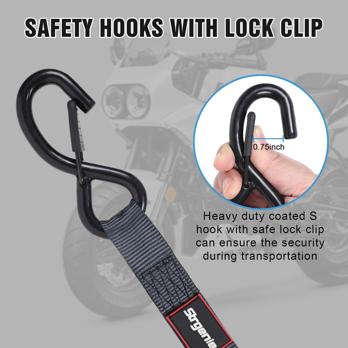 Strgenie easy-release handle speeds securing and releasing cargo.