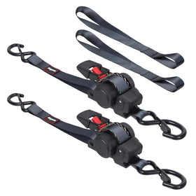 Strgenie retractable ratchet strap 12ft in use for secure cargo on a trailer.