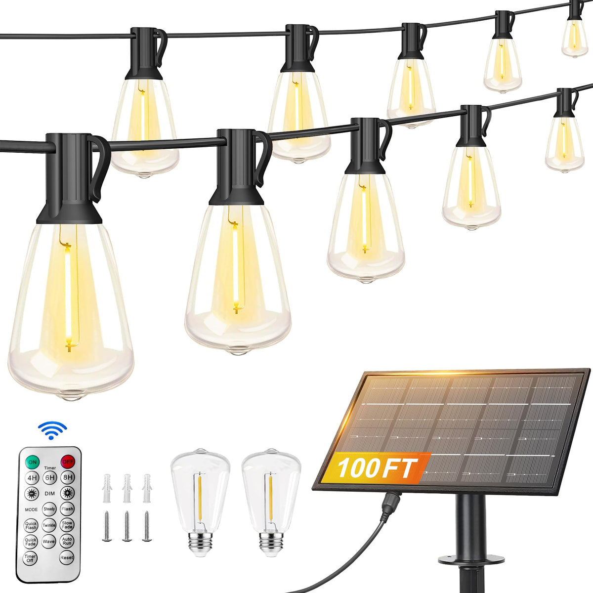 Stright 100ft solar string light with remote control for outdoors