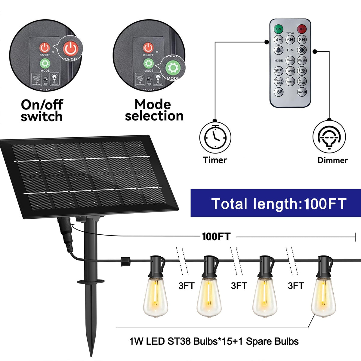Stright string light showing eight modes for outdoor moods