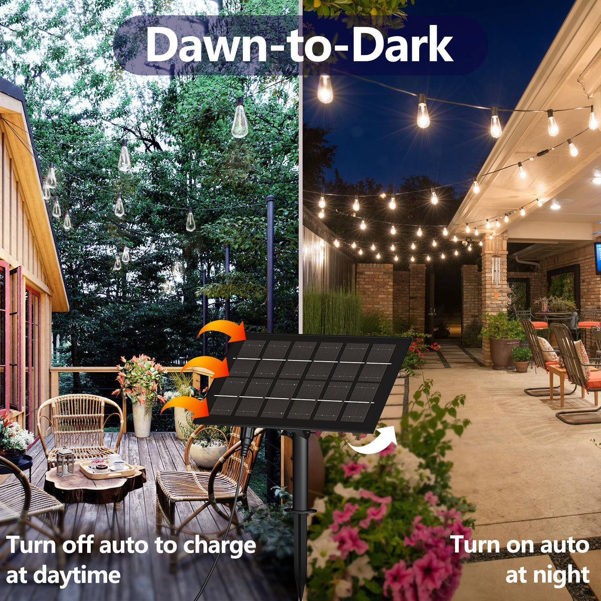 Stright solar string showing eight lighting modes for versatile moods