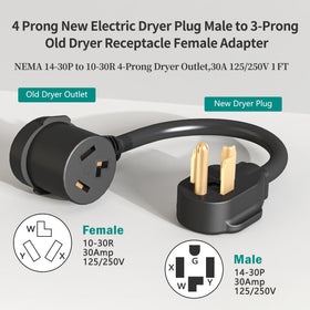 Strightinc adapter with 3-prong dryer socket and wall receptacle view