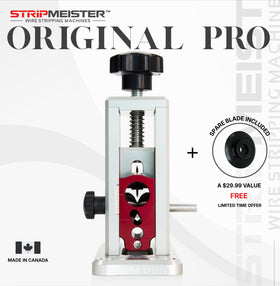 StripMeister Original Pro ultra grip feeder close-up showing jam-free feeding.