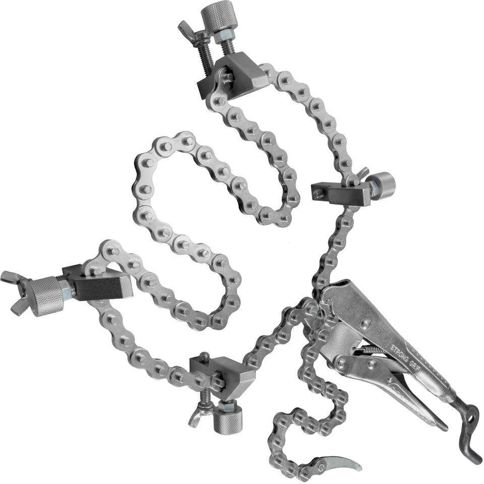 Strong Hand Tools The Python pliers in action for precise pipe alignment.