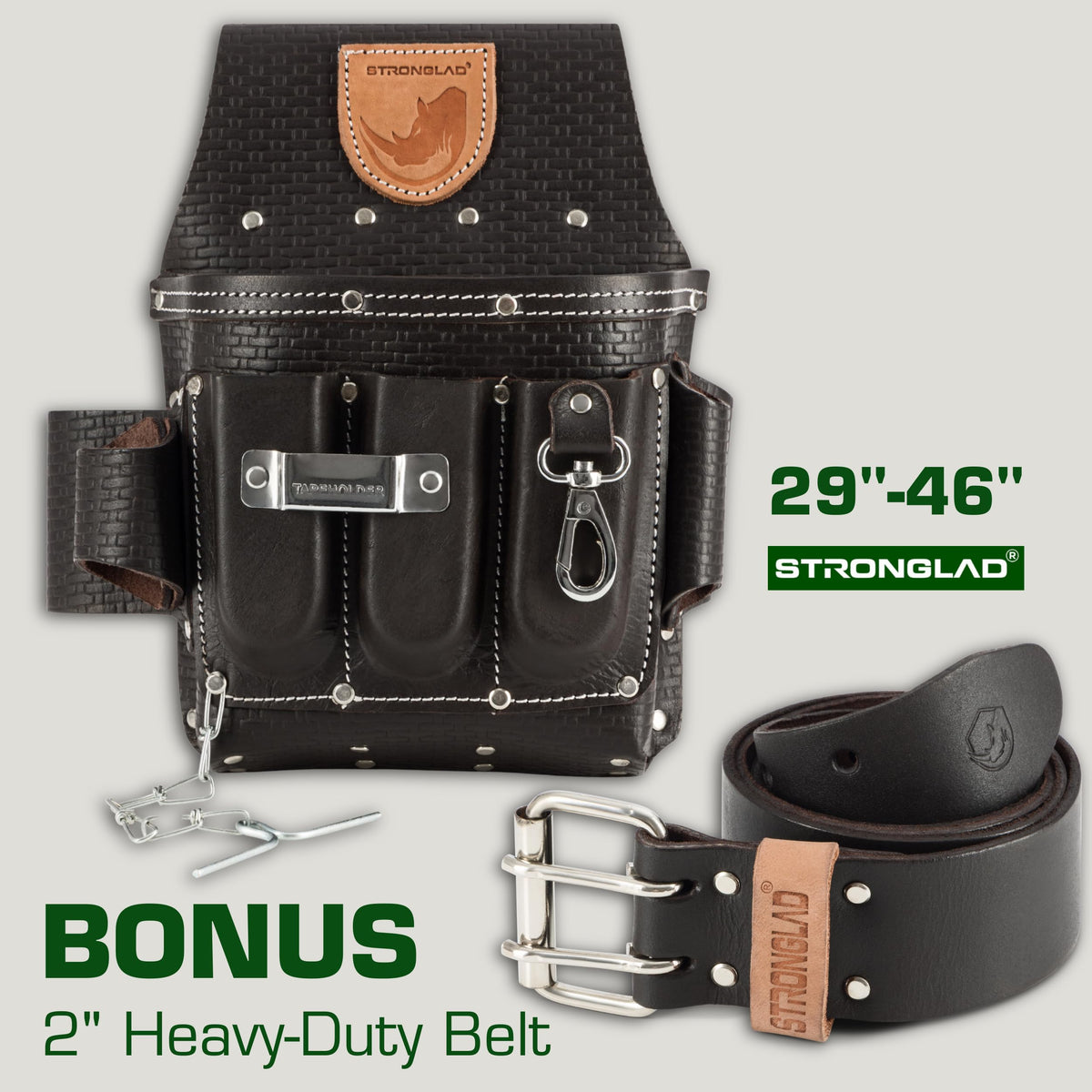 STRONGLAD durable belt and pouch assembly ready for heavy-duty field conditions.