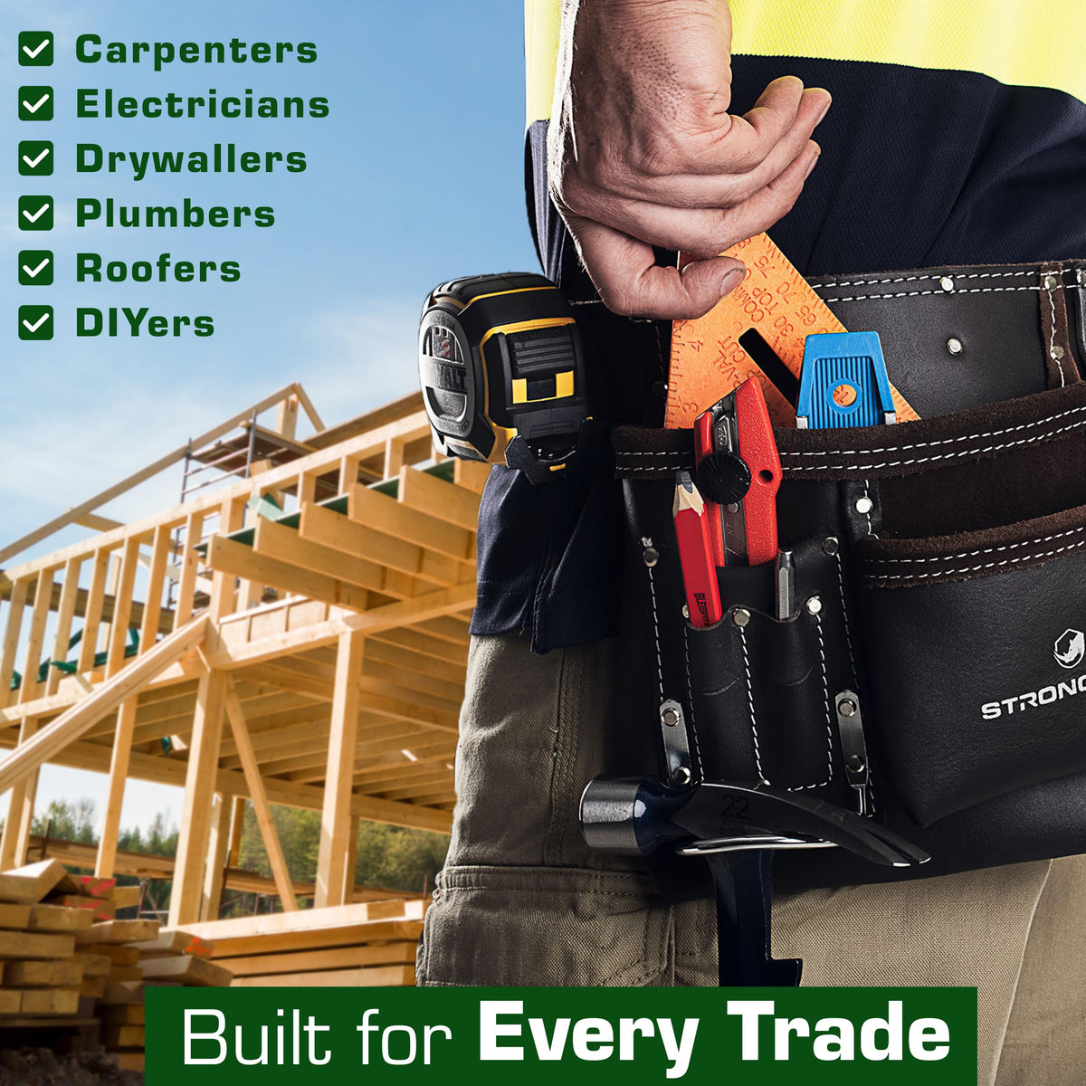 STRONGLAD 6-pocket main pocket holds drill for on-site use
