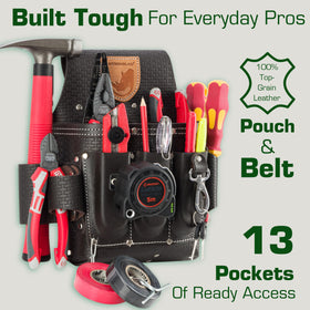 STRONGLAD utility belt on jobsite demonstrates rugged design for professional electrical work.