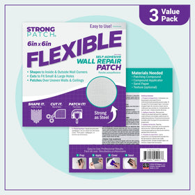 StrongPatch 6x6 patch near an outlet demonstrating flexible corner fitting.