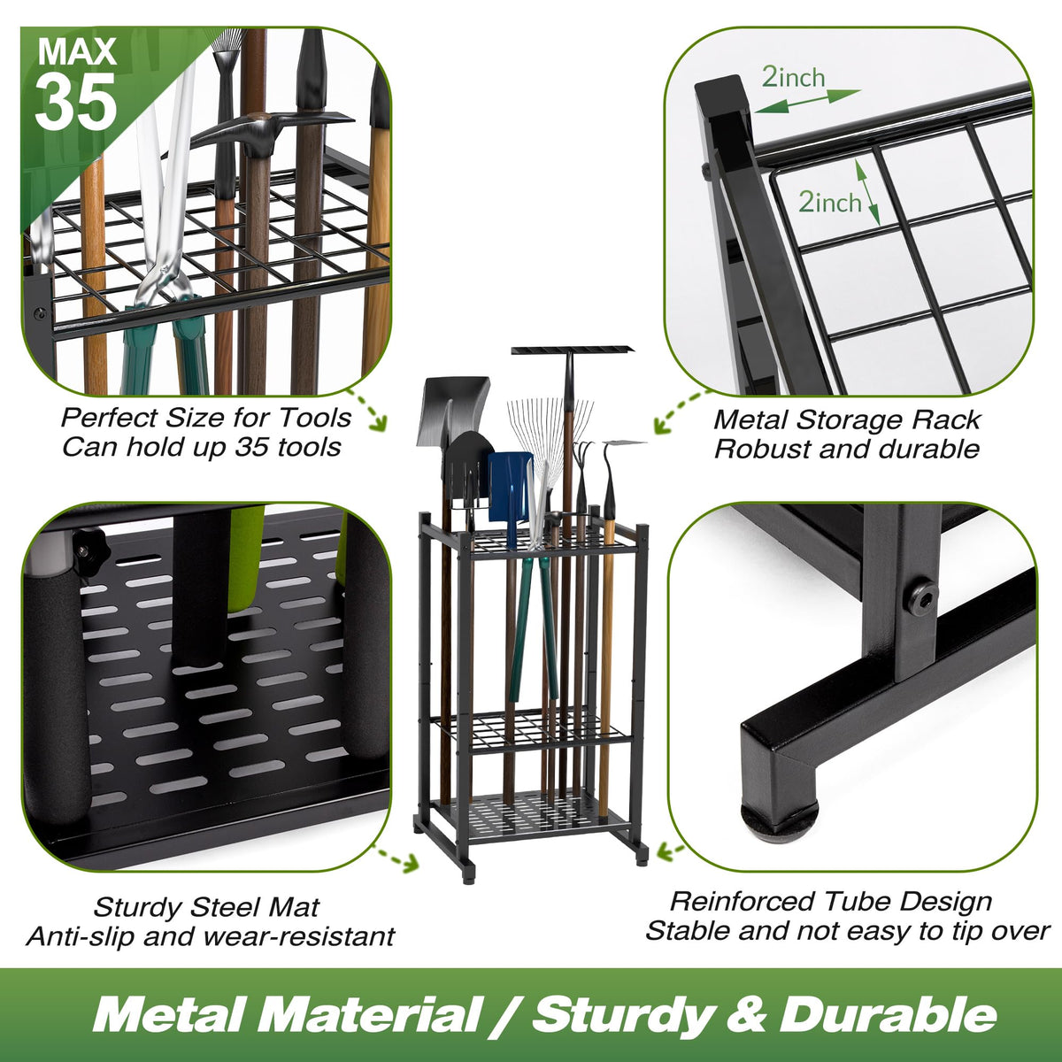 Sttoraboks garden tool holder dimension-17x12x29 demonstrates ample capacity for 35 tools.