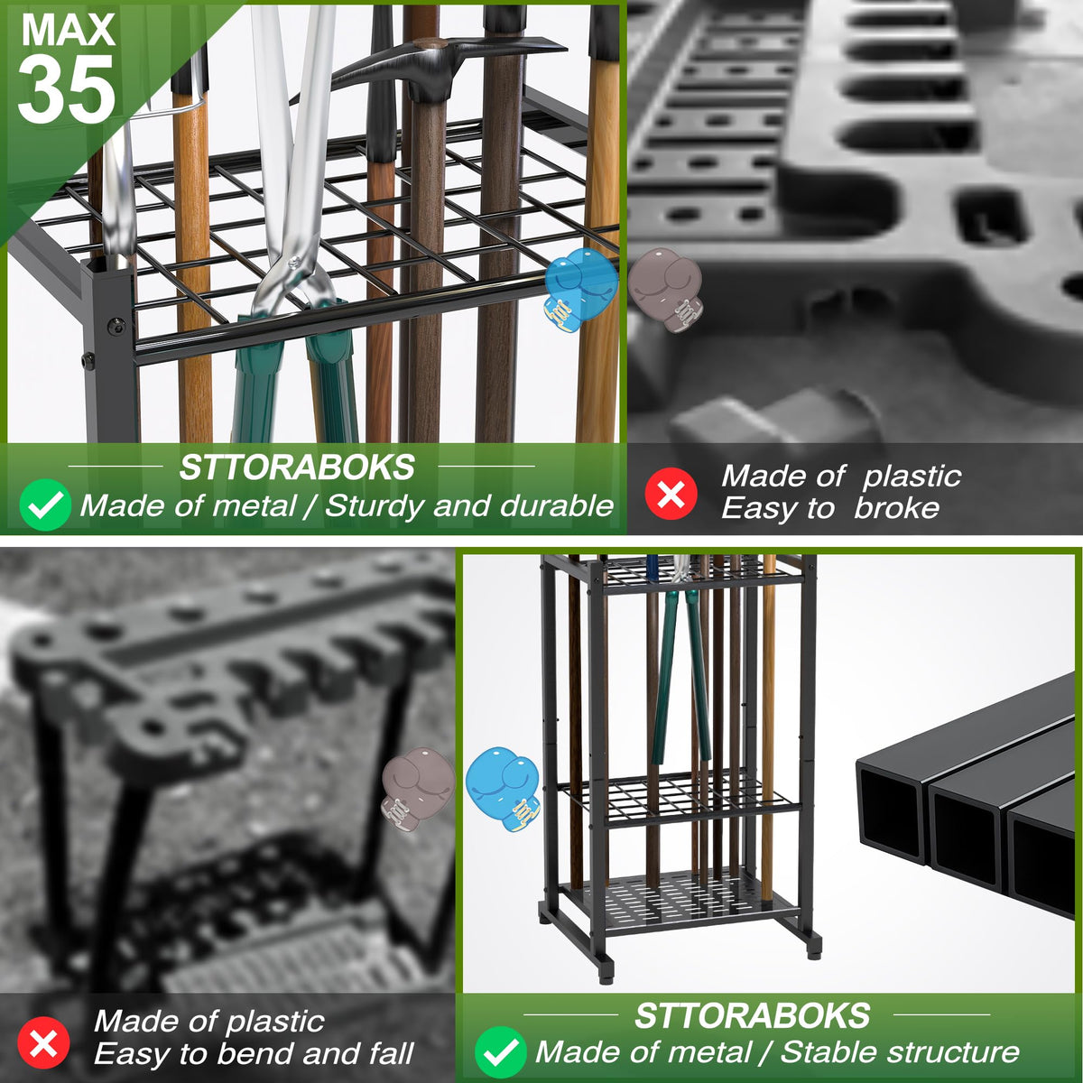 Sttoraboks garden tool holder easy-assembly view emphasizes quick setup.