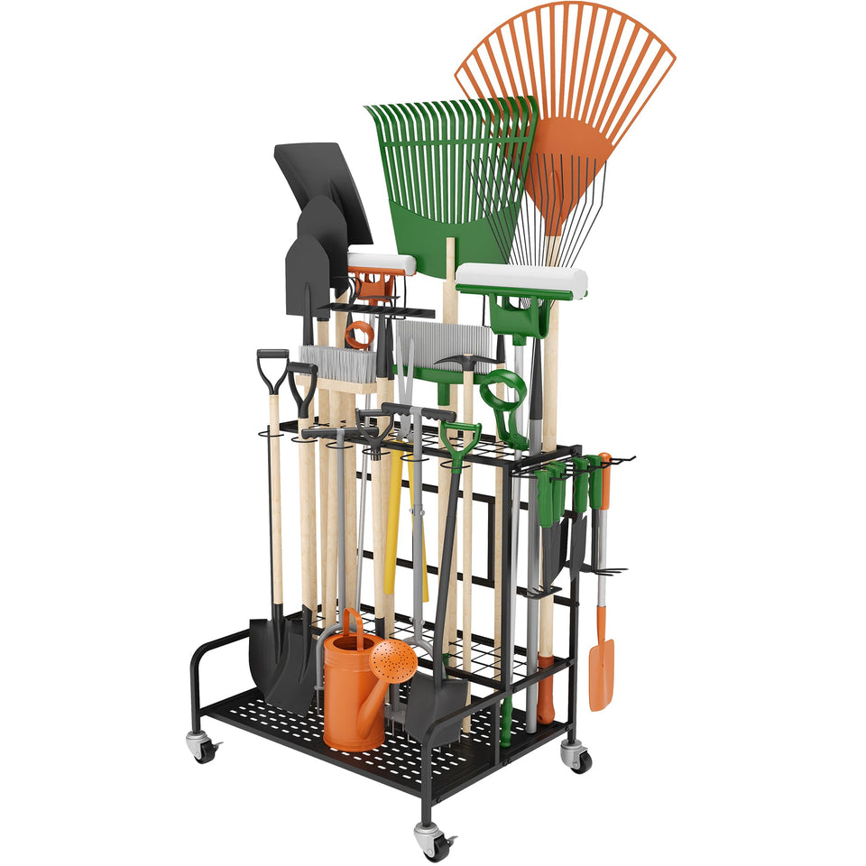 Sttoraboks garden tool organizer rack with wheels keeps tools ready and mobile for yard tasks