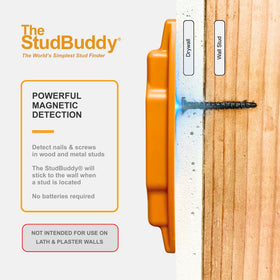 The StudBuddy efficiently detects studs in drywall and wood.