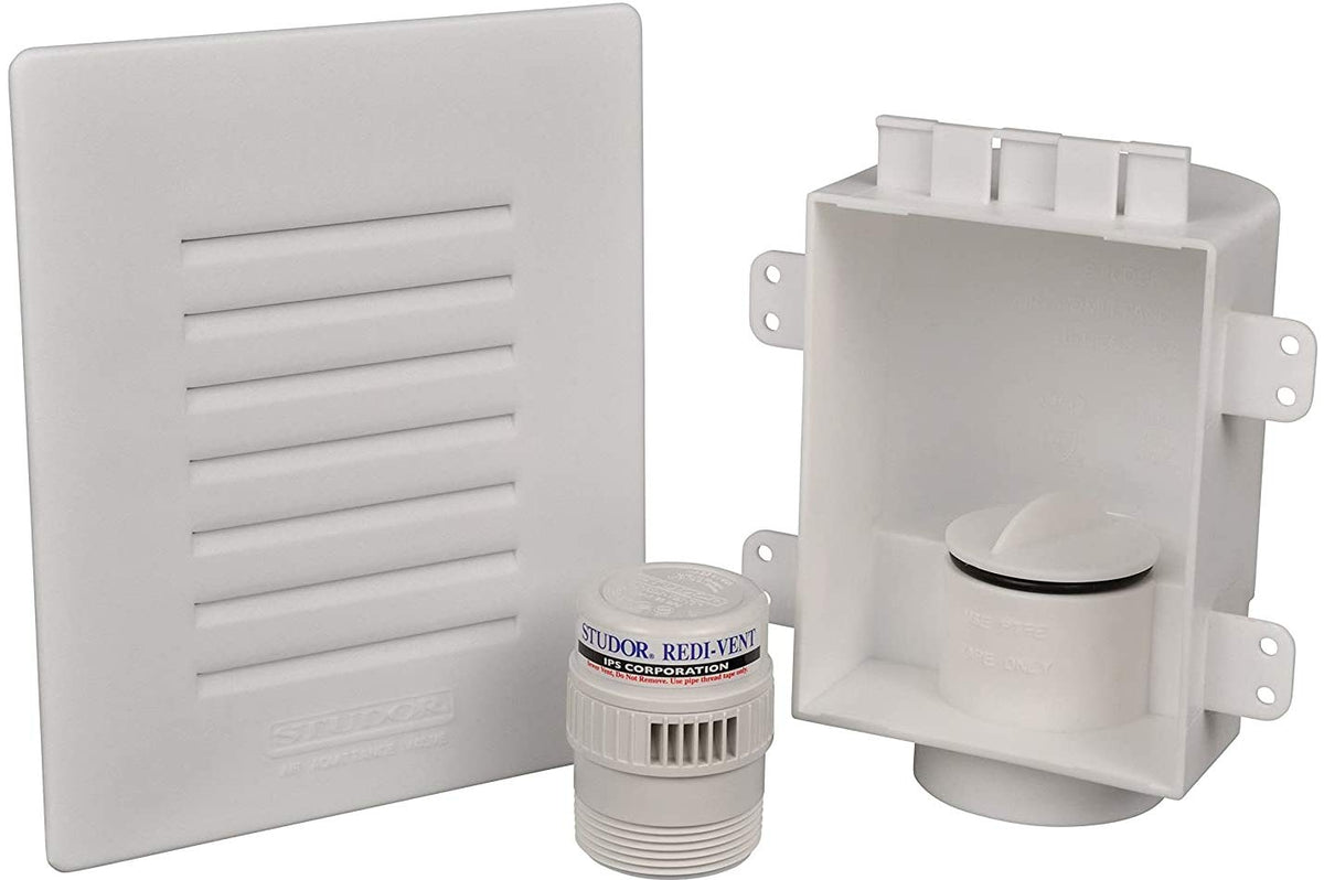 Studor 20381 Redi-Vent recessed box with grill for code-compliant installation.