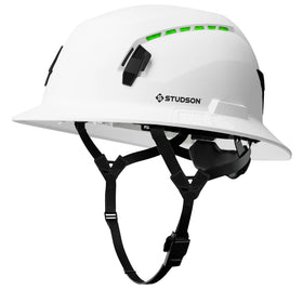 STUDSON SHK-1 helmet shows NFC chip for quick emergency contact access.