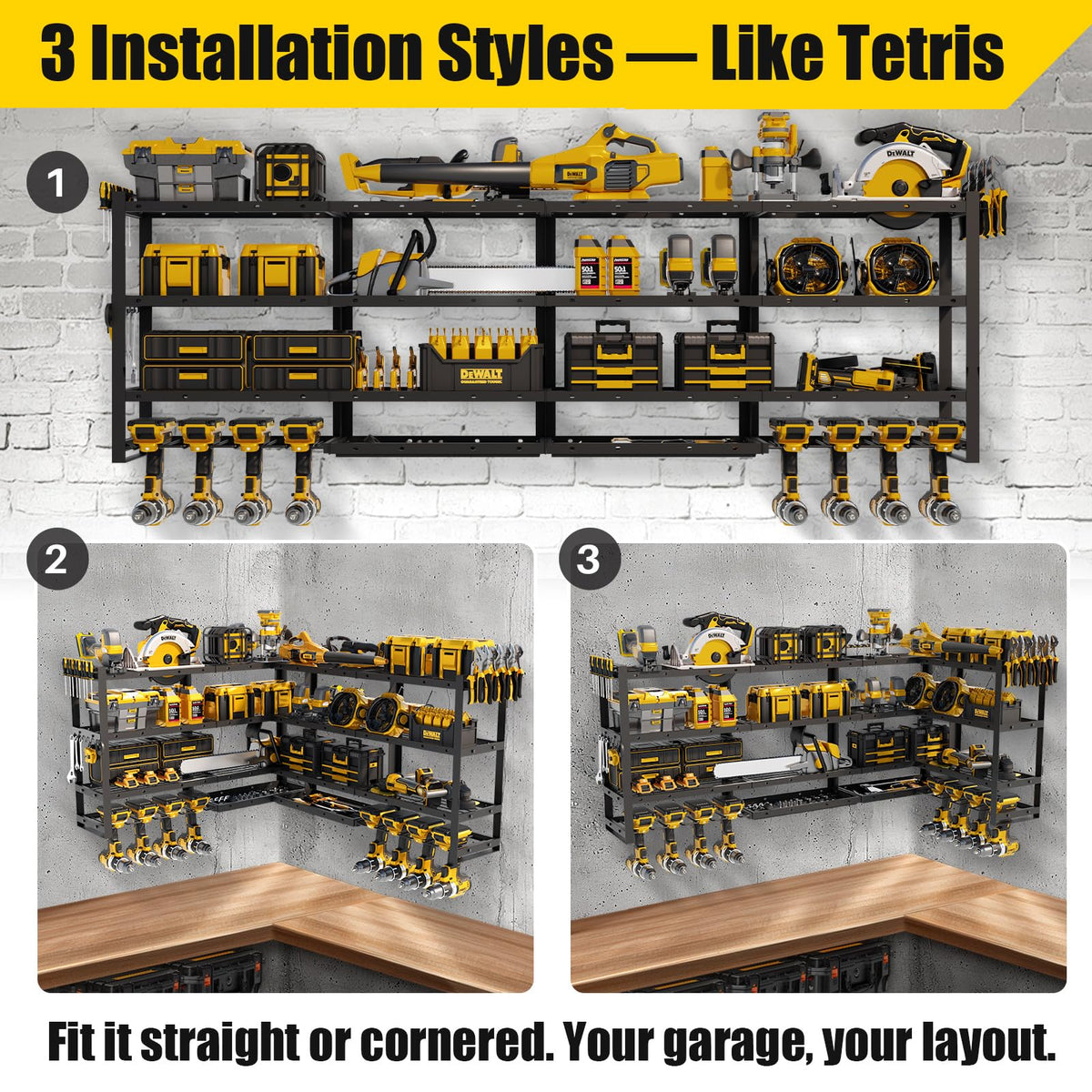 SturdiFlow XLarge four-tier shelves provide robust tool and battery storage
