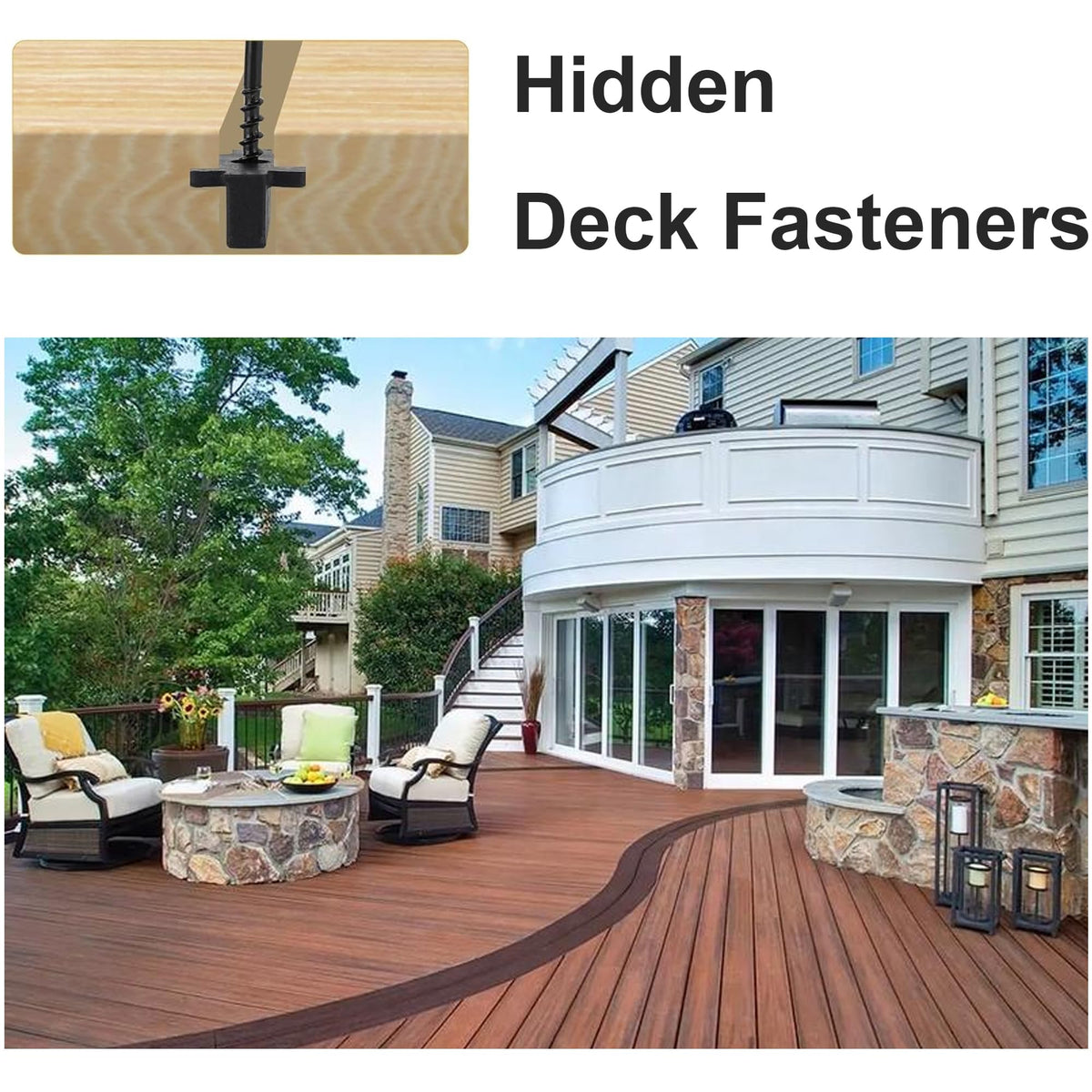 Stvyar hidden fasteners installed between boards deliver a sleek deck look.