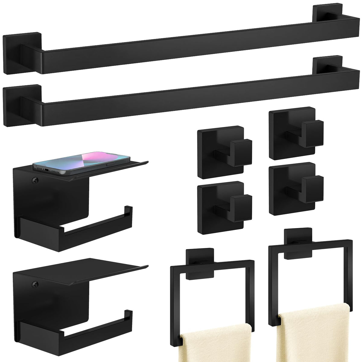 STWWO 24-inch towel bar in matte black for organized towels.