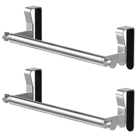 STWWO over-cabinet towel holder in brushed nickel keeps towels within easy reach.