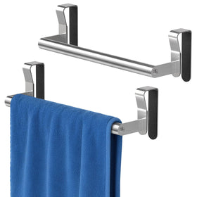 STWWO over cabinet towel holder in brushed nickel, front view for convenient towel access.