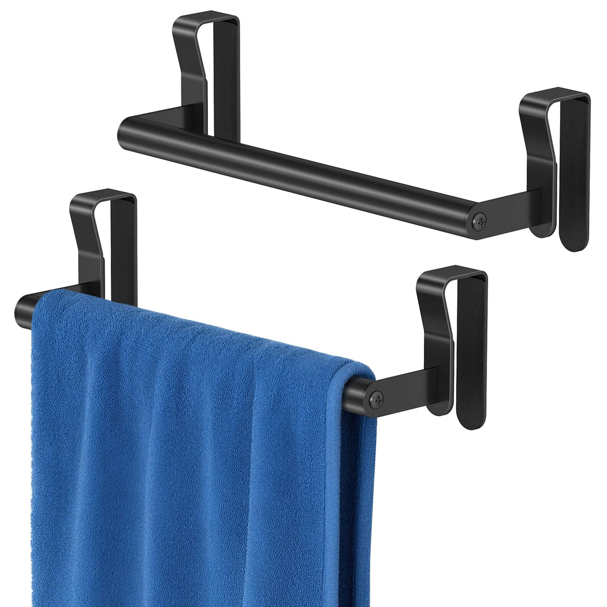 STWWO over-cabinet towel holder with extended hook keeps towels in place and ready to use