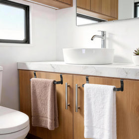 STWWO secure-fit towel holder on cabinet door reduces movement
