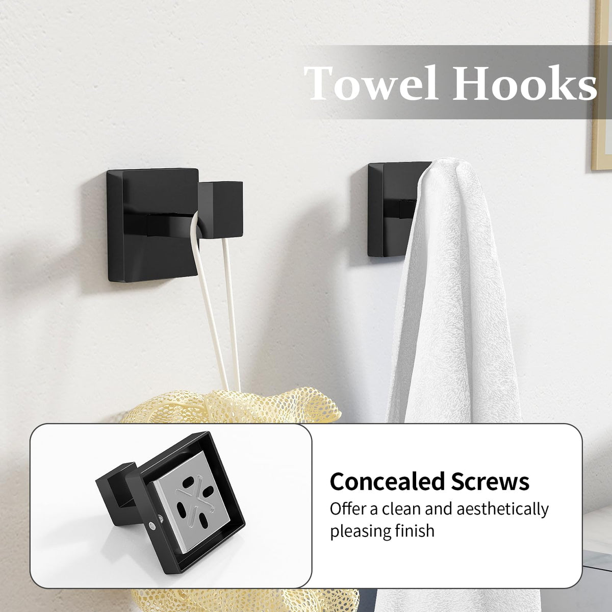 STWWO four towel hooks in matte black maximize wall space.
